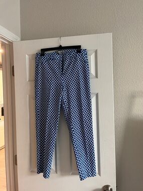 Valerie Stevens Blue and White Lattice Print Pants